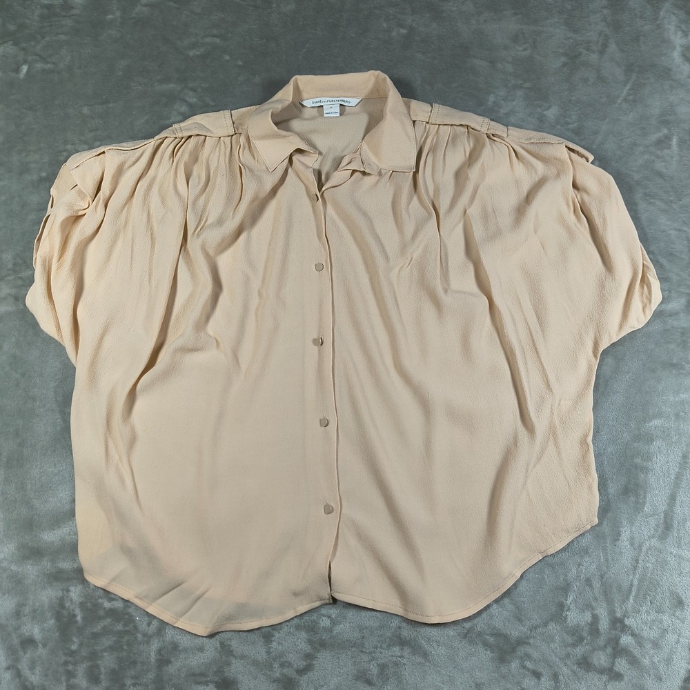 Diane von Furstenberg Blouse Womens Petite P Beige Karin Pleated Oversized Top